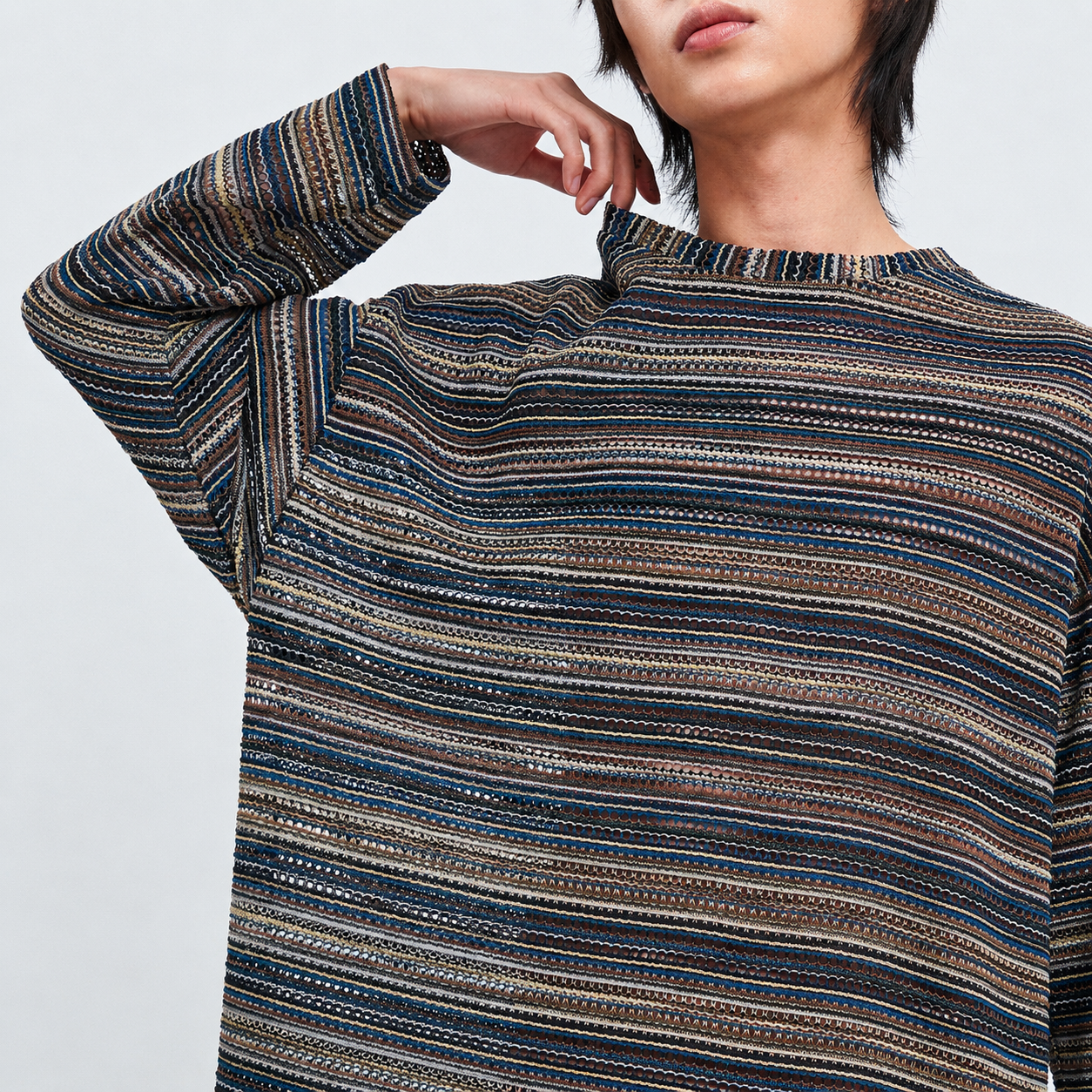 SEE-THROUGH CRAFT KNIT PULLOVER-BLUE 3