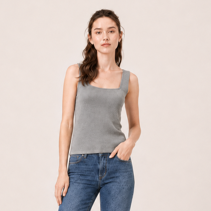 square-neck sleeveless top-LIGHT GREEN 3