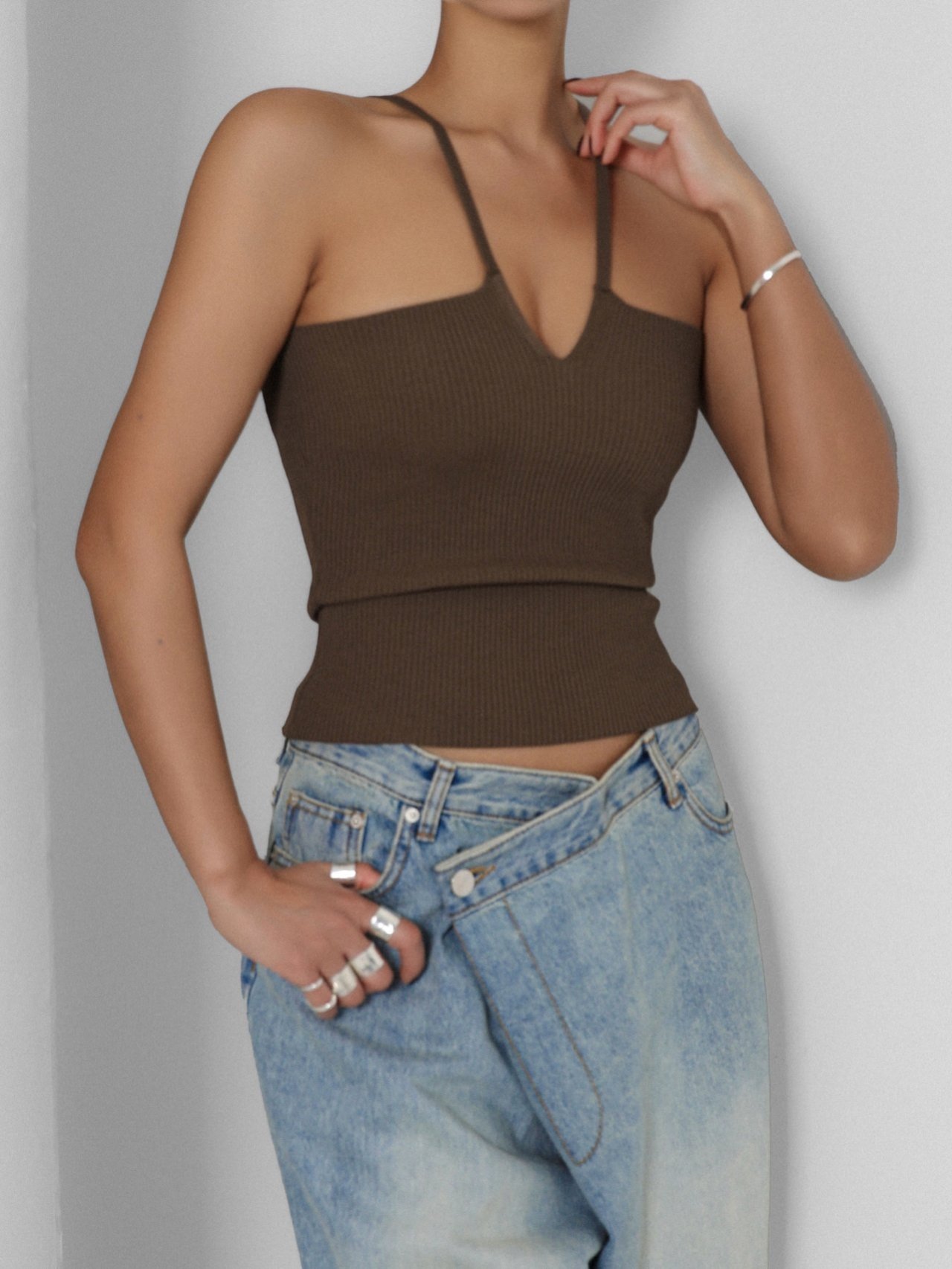 V-Line Strap Ribbed Knit Tank Top 6