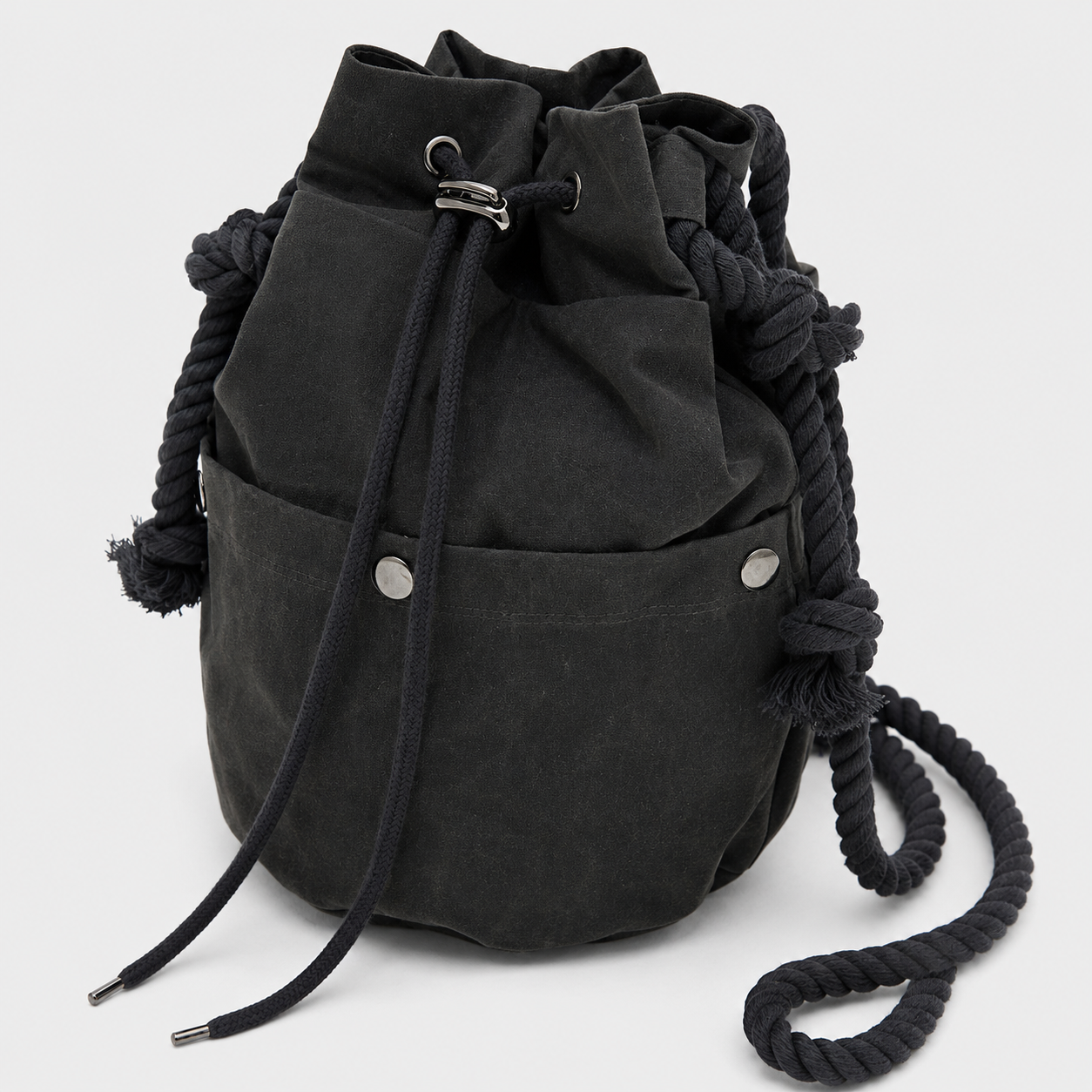 WAXED COTTON HIPPIE BAG-BLACK 5