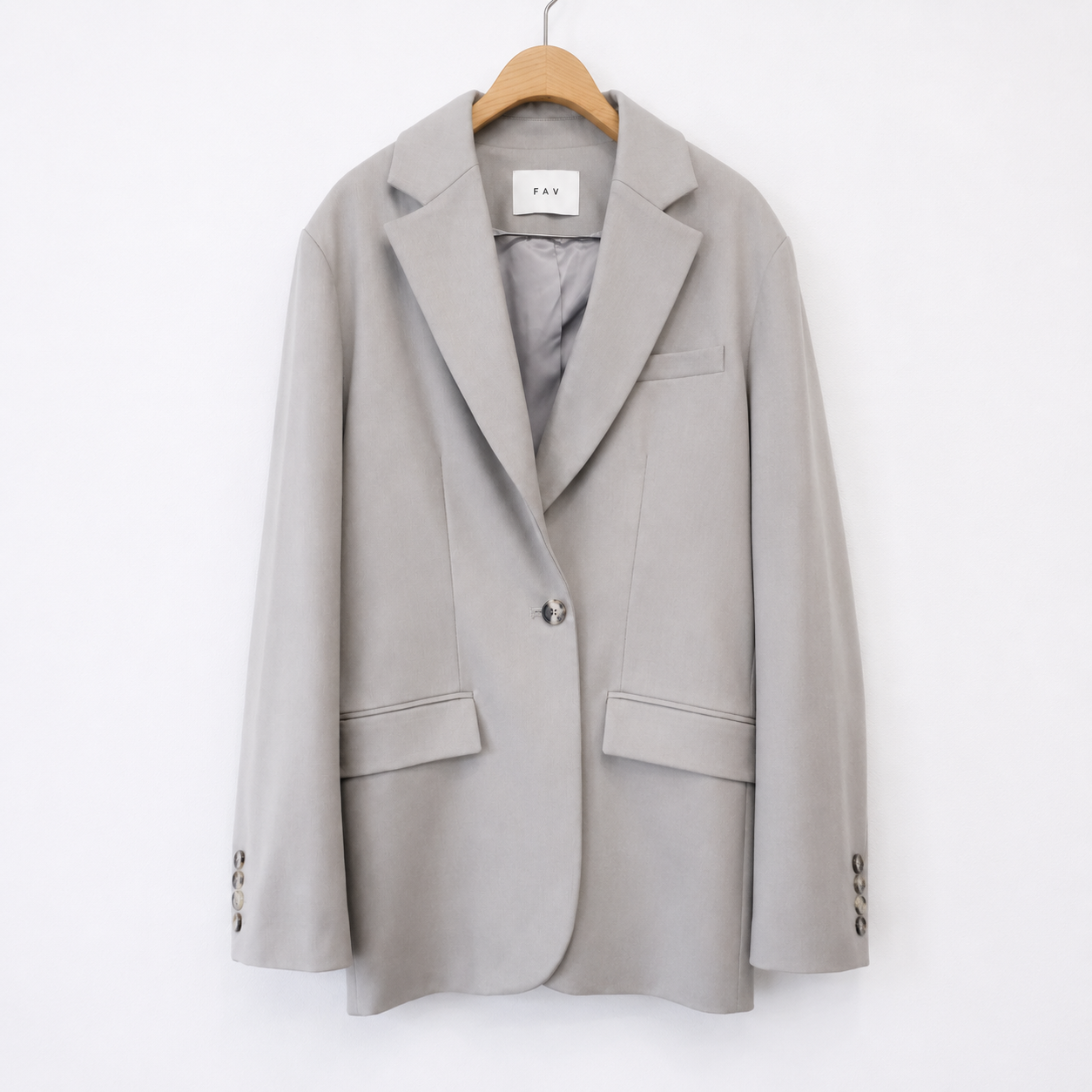 Oversized One-Button Jacket-BEIGE 5