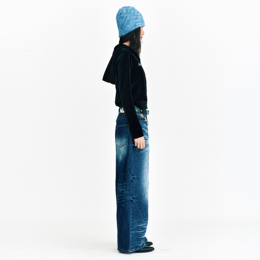 STARRY NIGHT WASHED WIDE DENIM PANTS-BLUE 2
