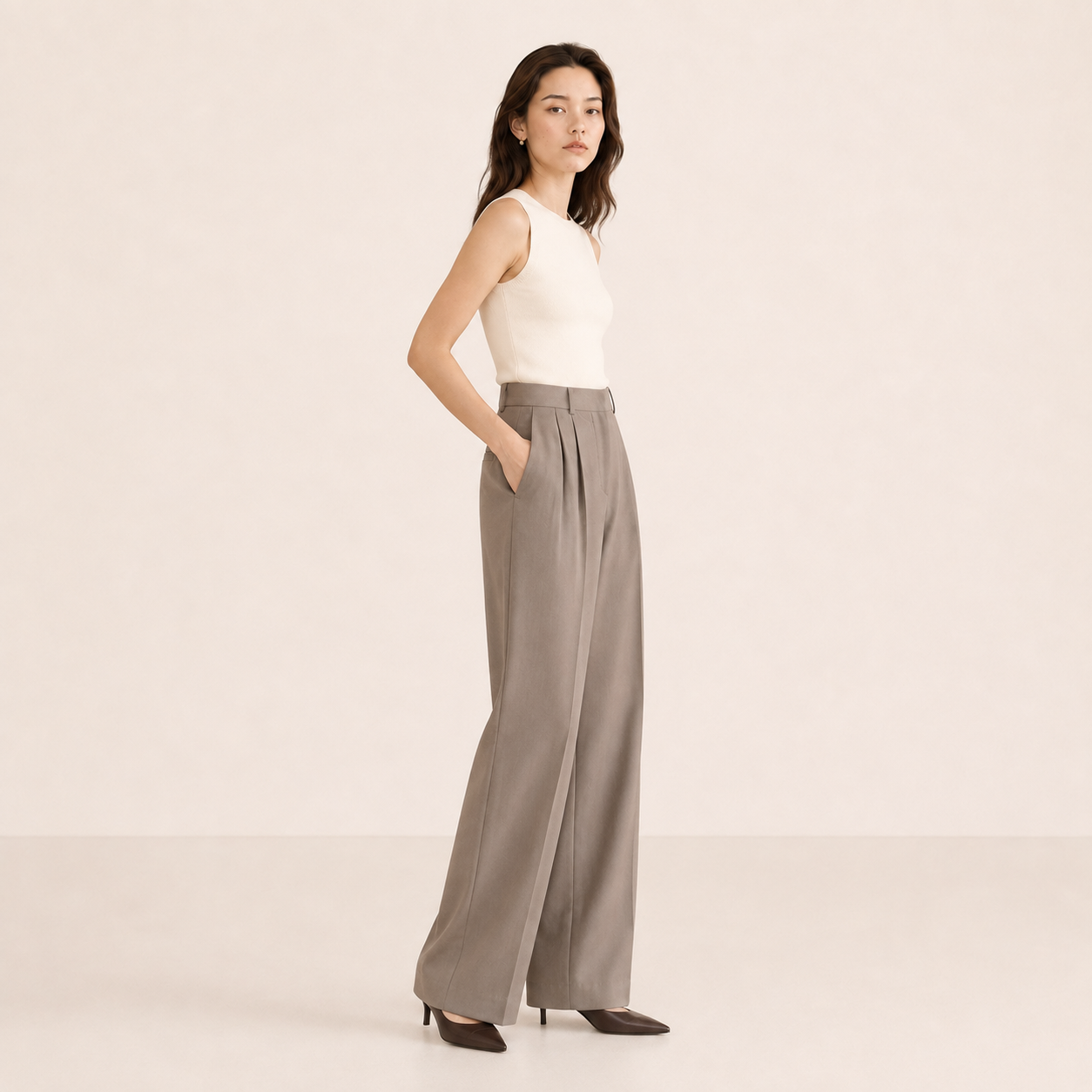 Summer Double-pleated trousers-BEIGE 4