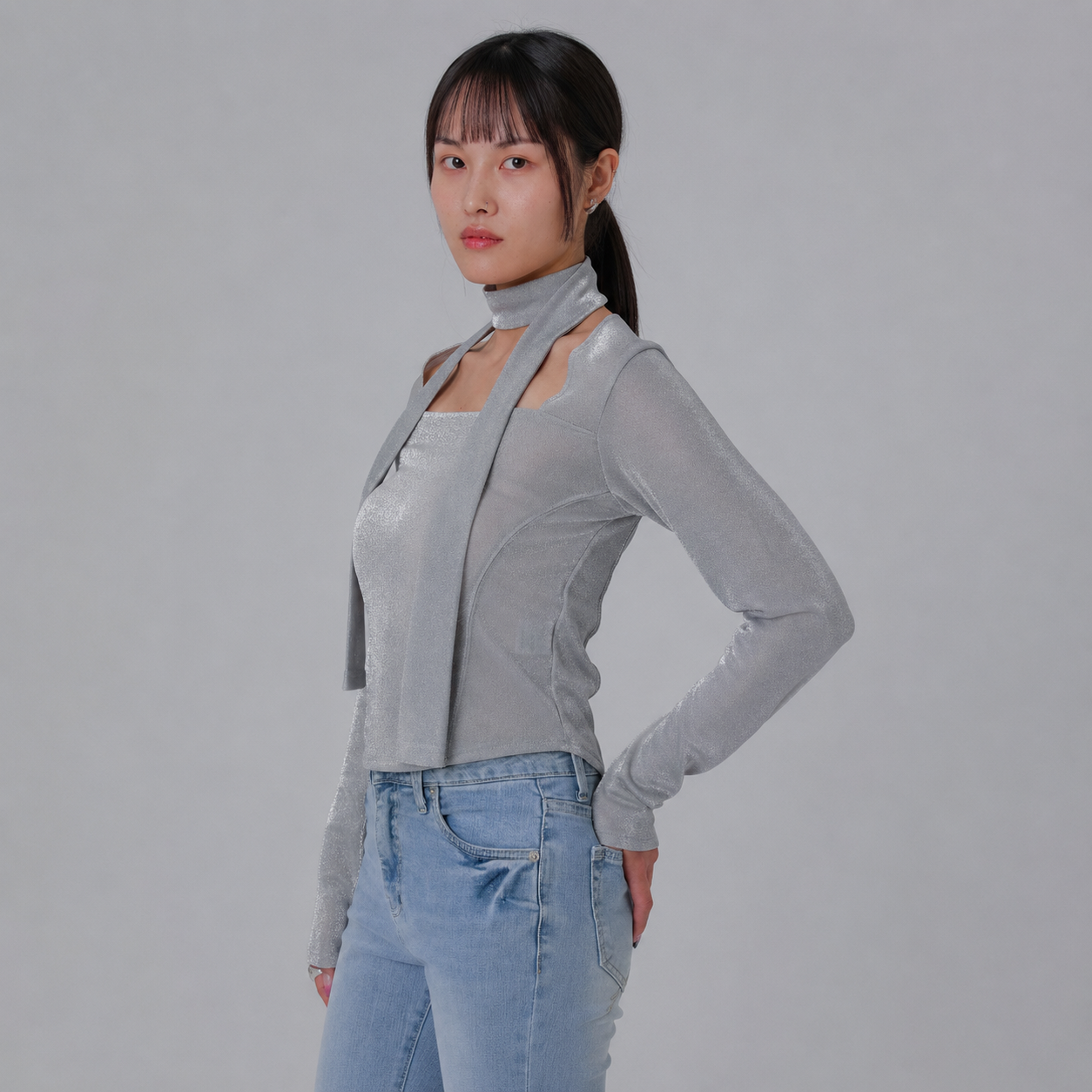 METAL SQUARE NECK T-SHIRTS-SILVER 3