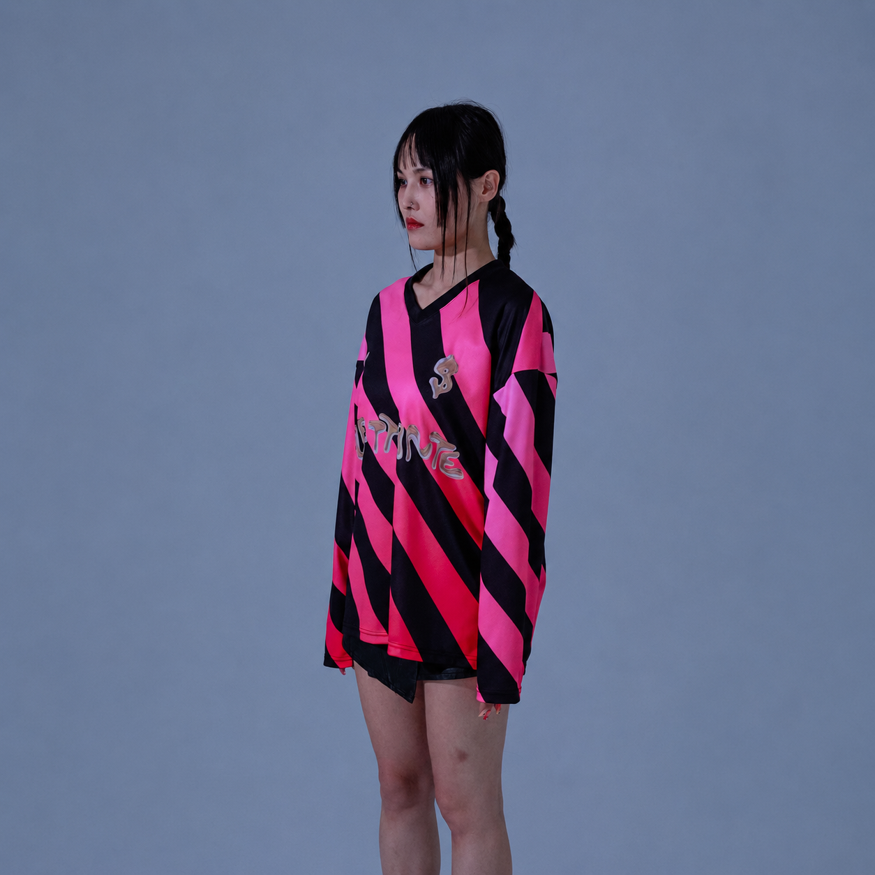 Stripe Football Jersey T-Shirts-PINK 4
