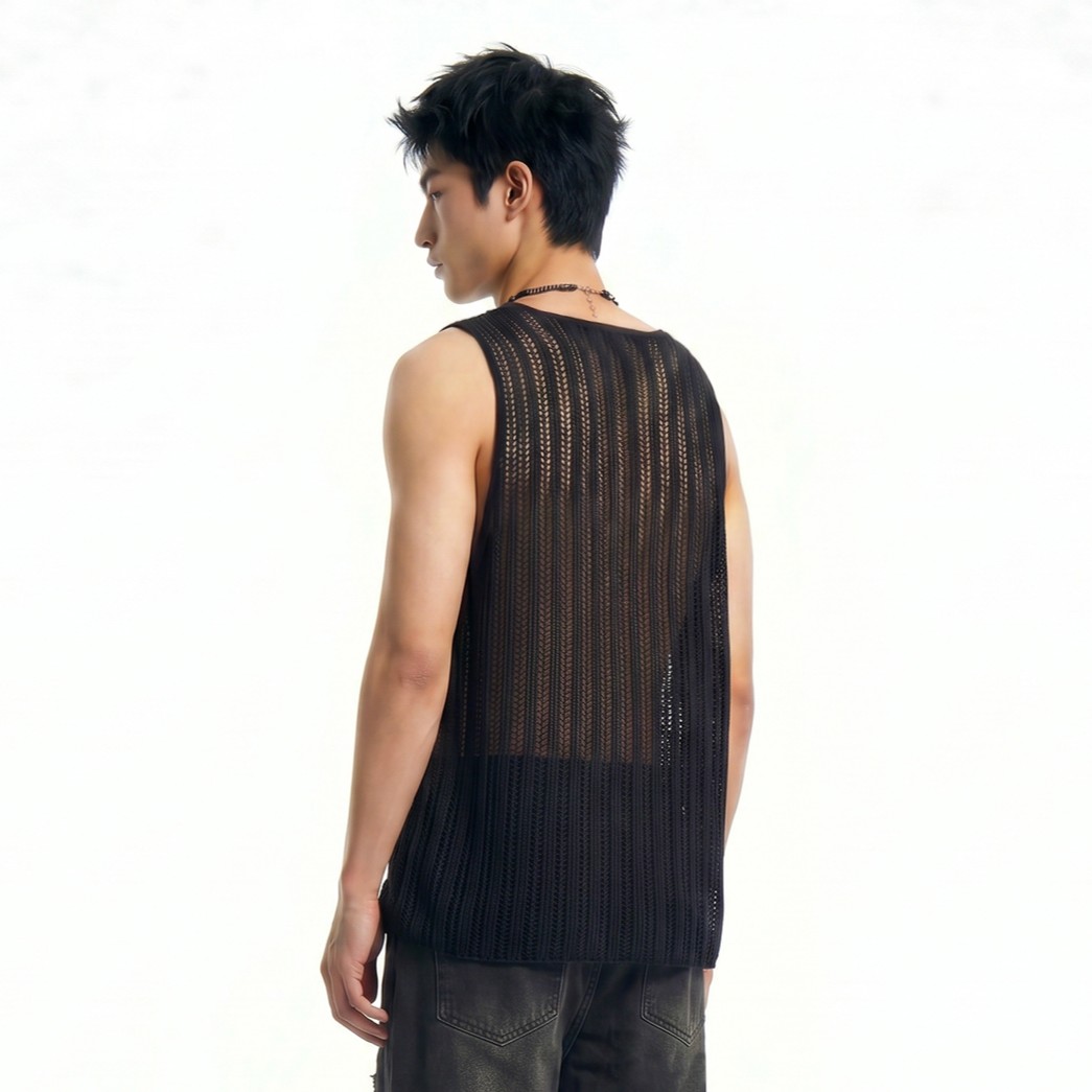 SEE-THROUGH CRAFT KNIT SLEEVELESS-BLACK 3