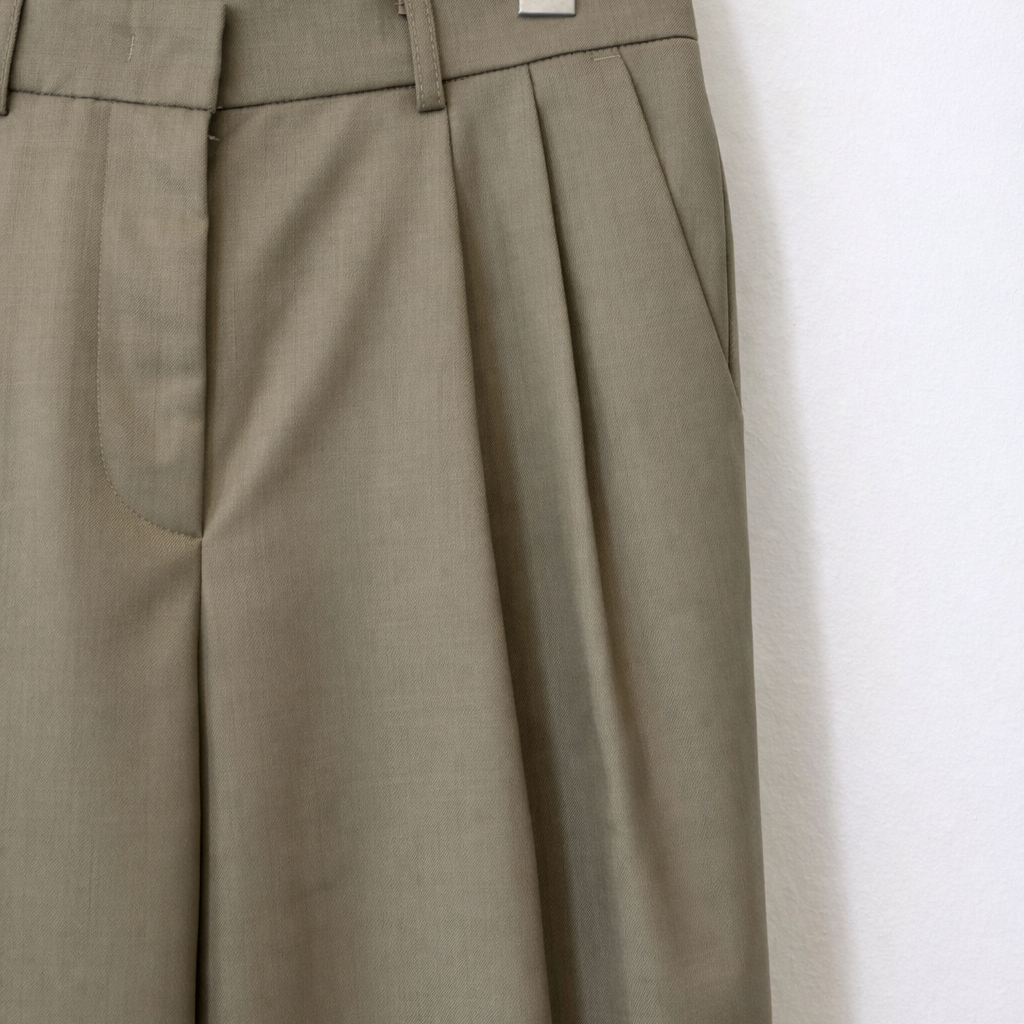 Double-pleated Light Tailored trousers-KHAKI 6