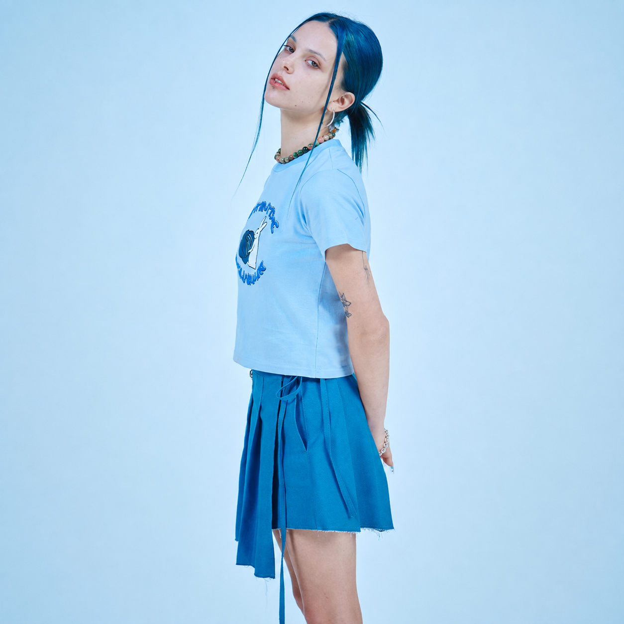 D-Ring Pleats Wrap Skirt-BLUE 3
