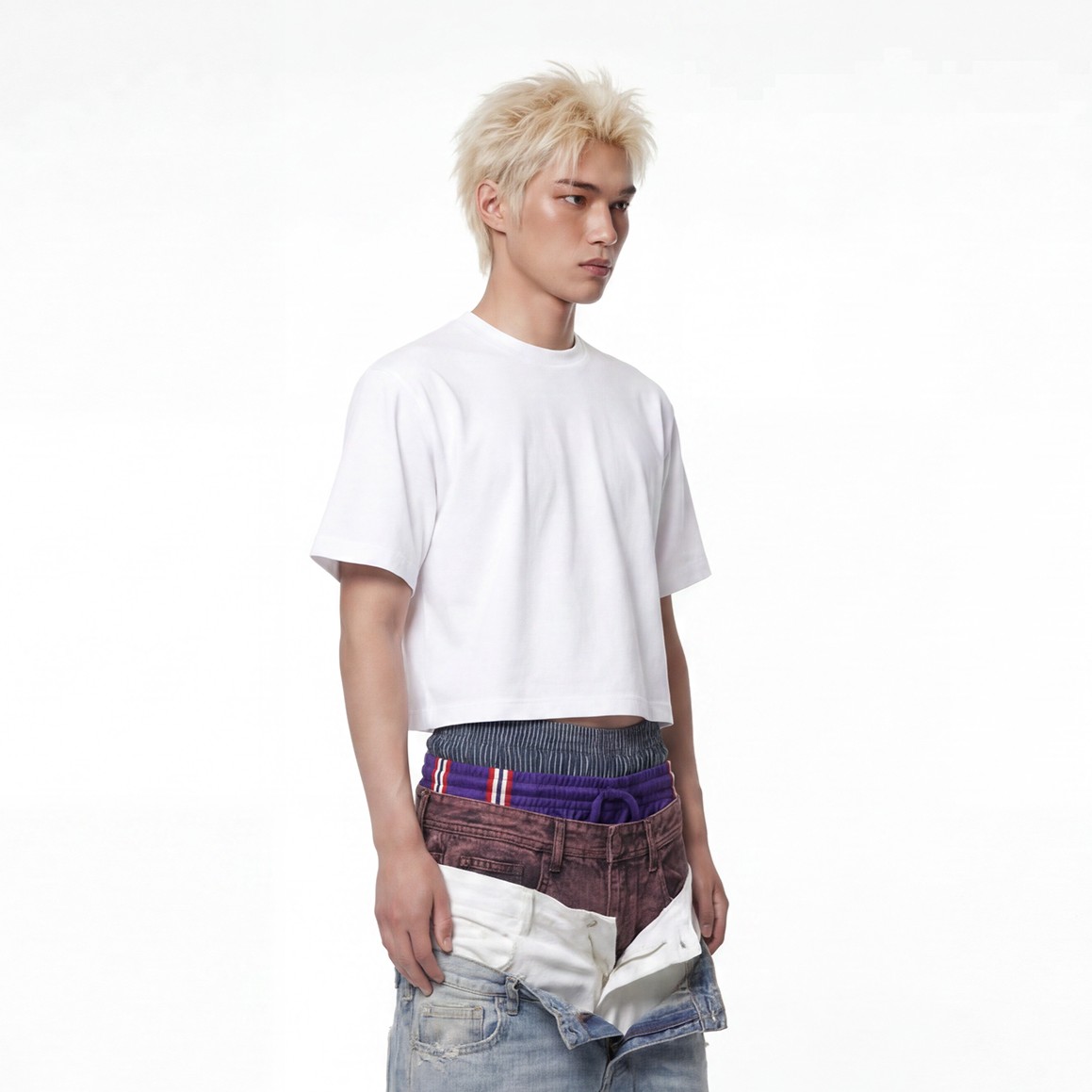 Heavyweight Men's Crop T-Shirt-WHITE 2
