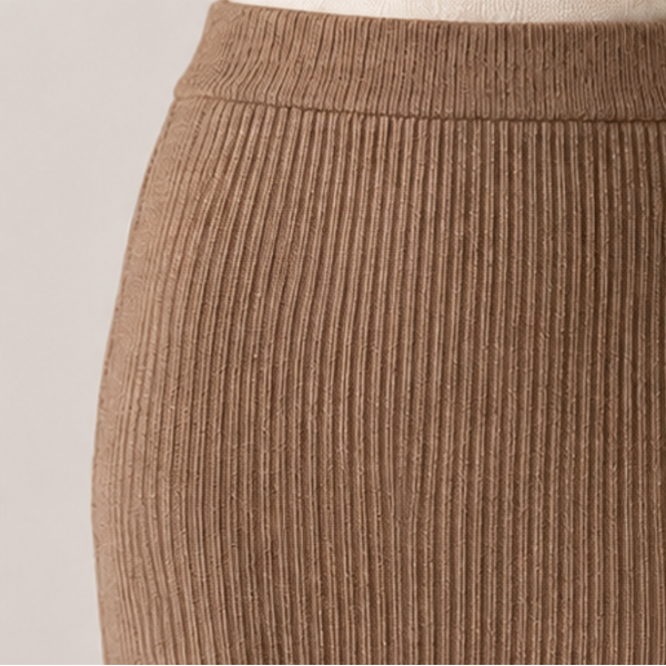 Front Slit Knit Skirt-BEIGE 4