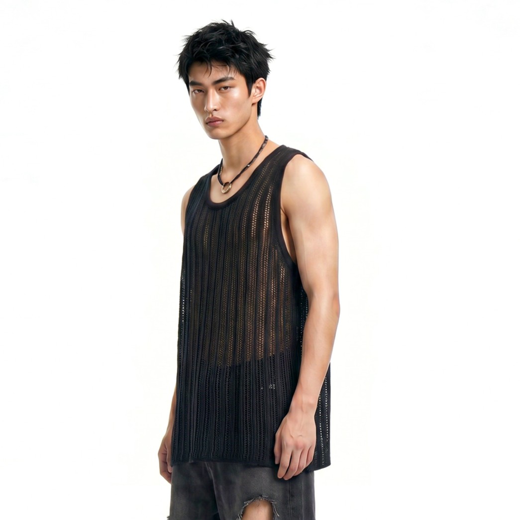 SEE-THROUGH CRAFT KNIT SLEEVELESS-BLACK 2