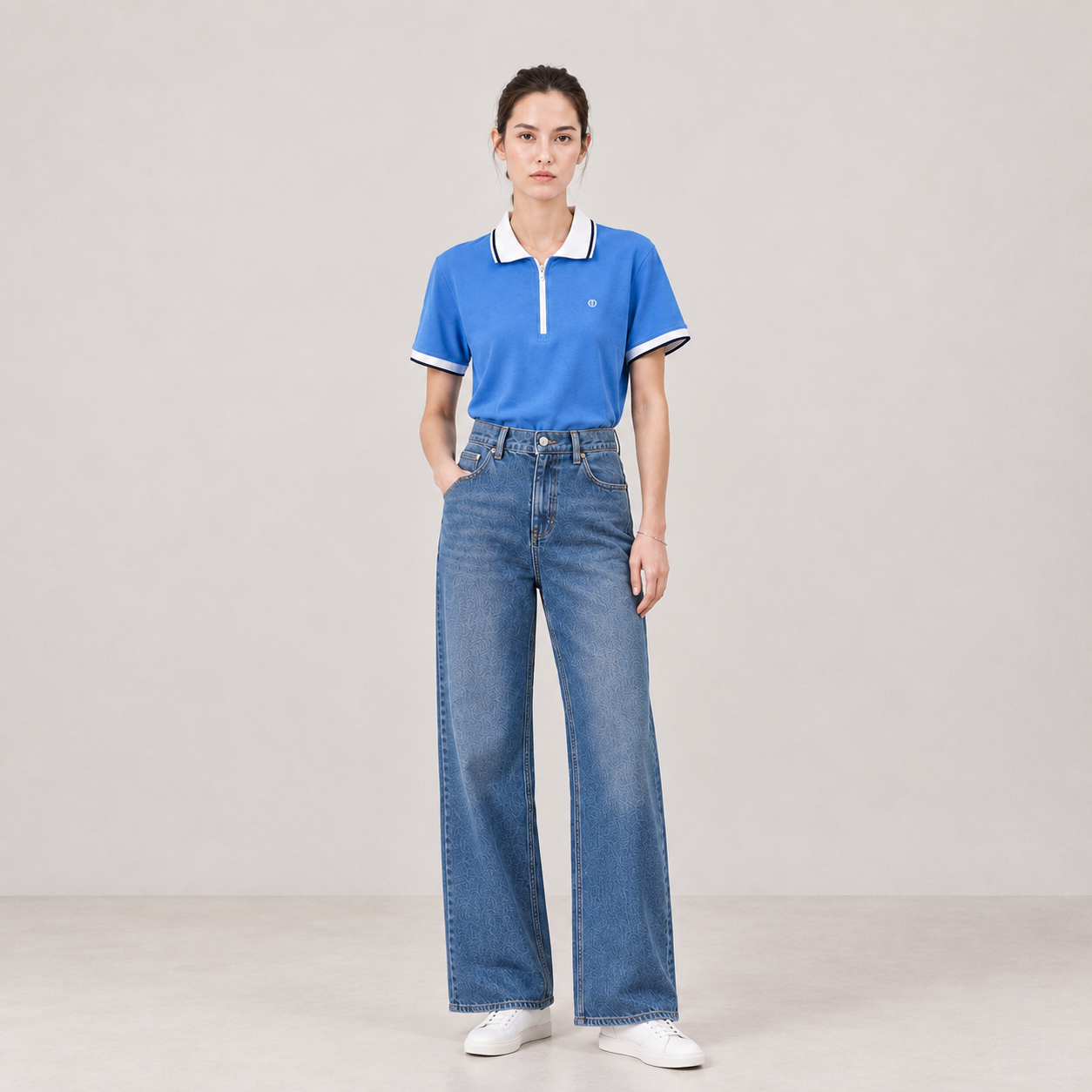 Pique Polo With Zipper Detail-BLUE 2