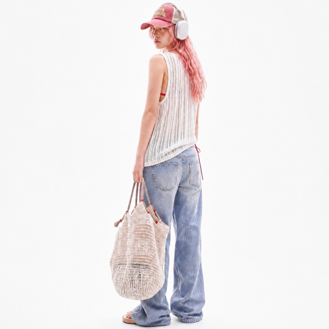 SEE-THROUGH CRAFT KNIT SLEEVELESS-WHITE 6