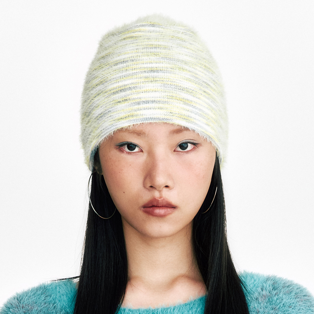 SOFT HAIRY GRADATION BEANIE-GRAY YELLOW 4
