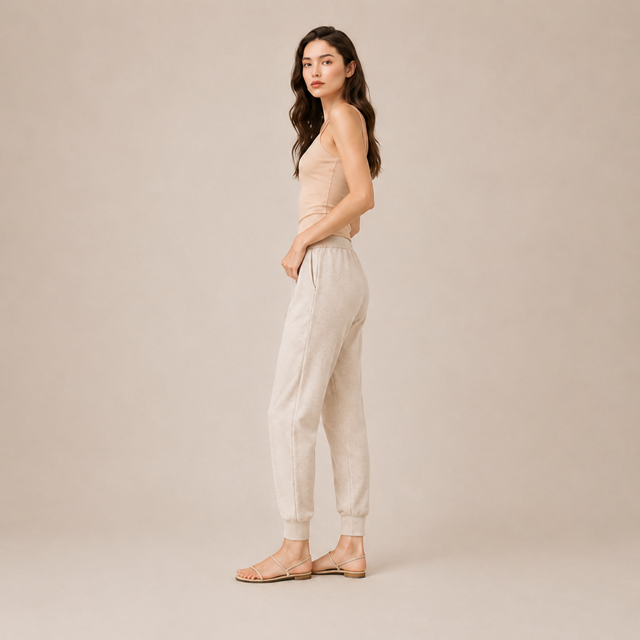 knit Jogger Pants-CREAM BEIGE 2