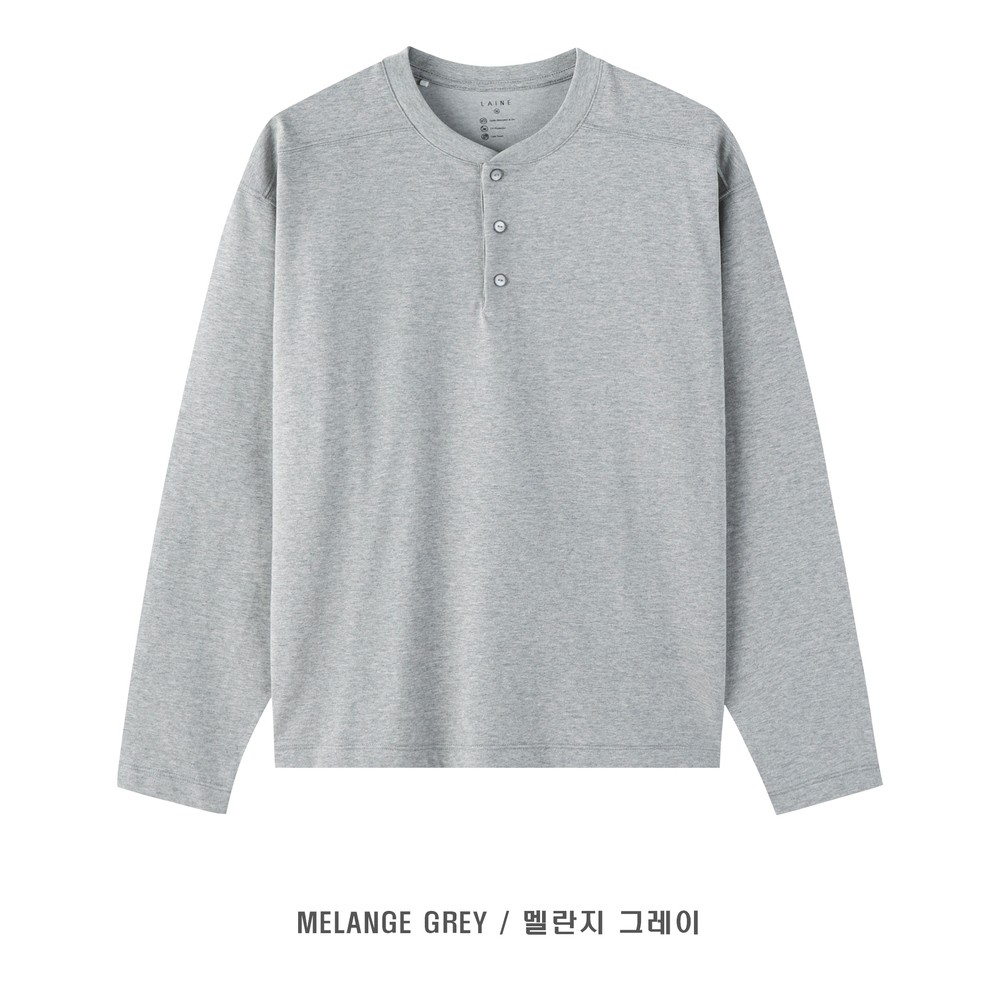 [LAINE] USA Henley Neck Standard-Fit Long Sleeve T-Shirt 3