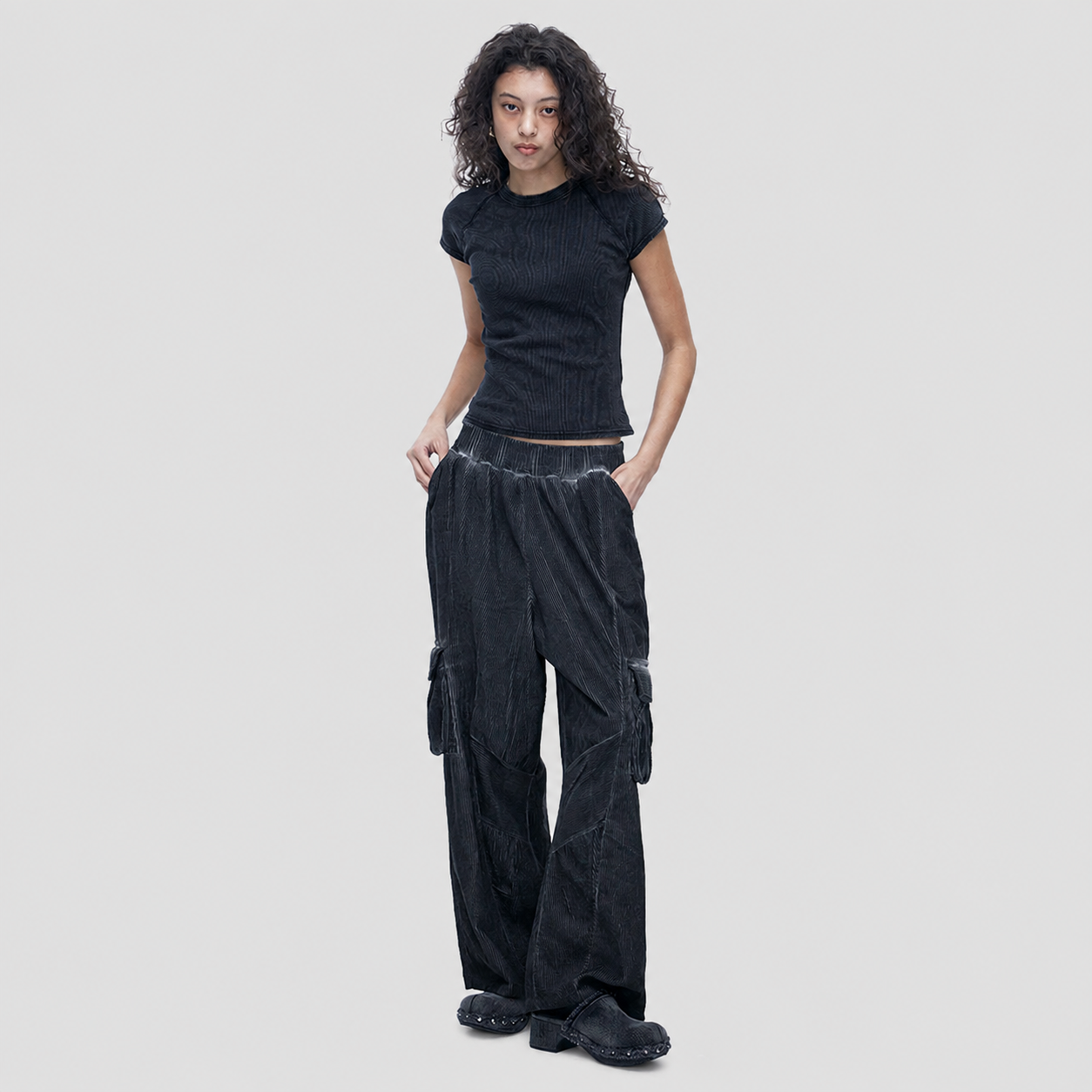 DYEING CORDUROY CARGO   BANDING PANTS-DIRTY BLACK 5