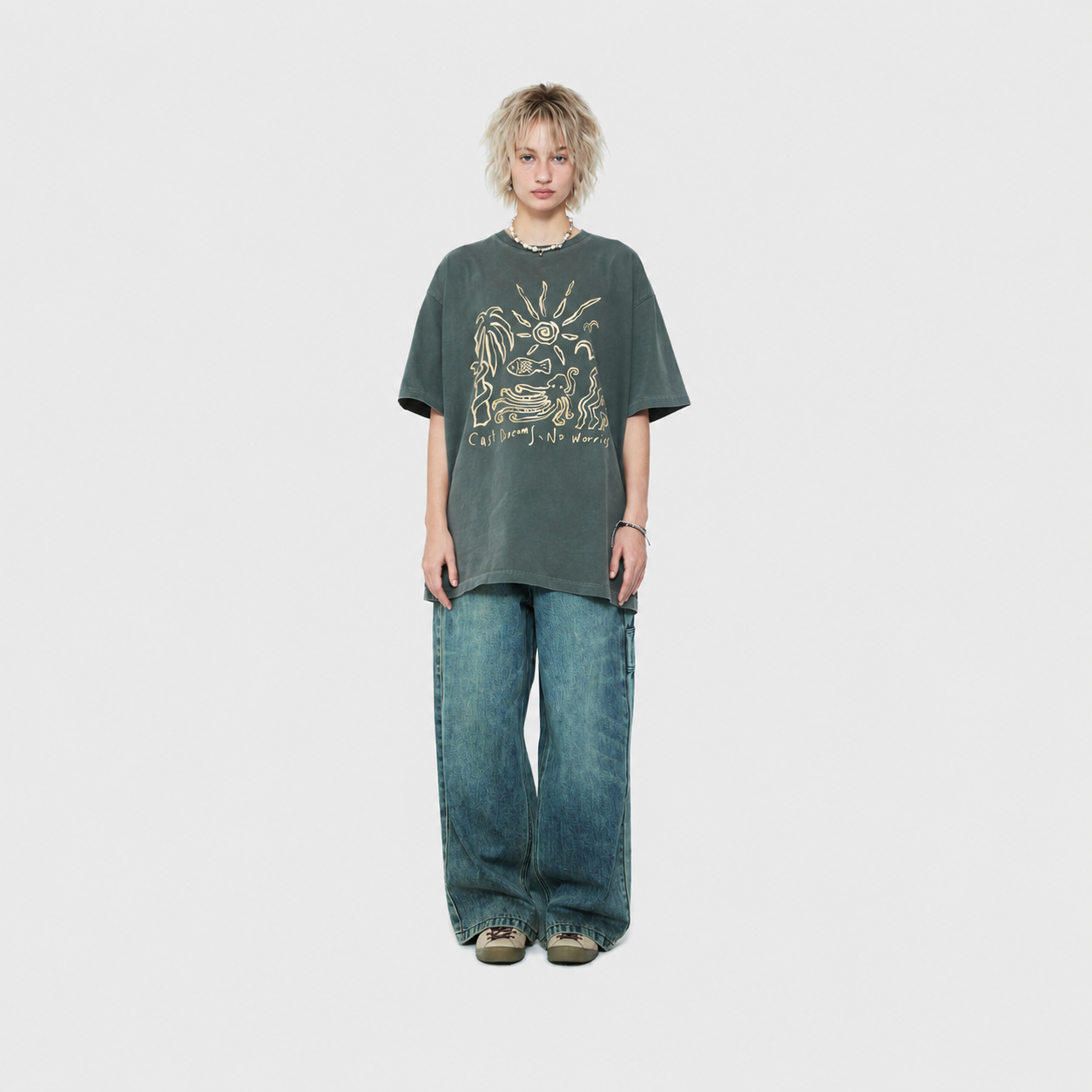DAILY BOY WIDE DENIM PANTS-TURQUOISE 2