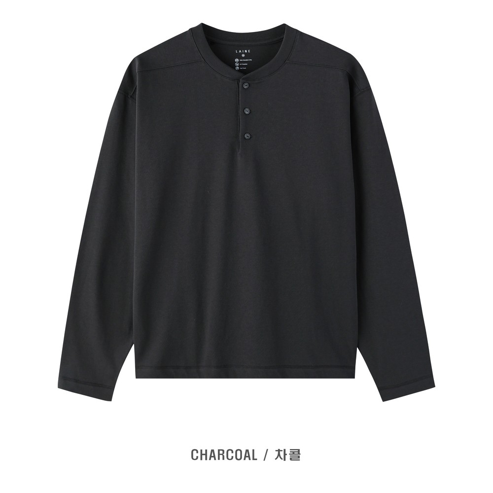 [LAINE] USA Henley Neck Standard-Fit Long Sleeve T-Shirt 5