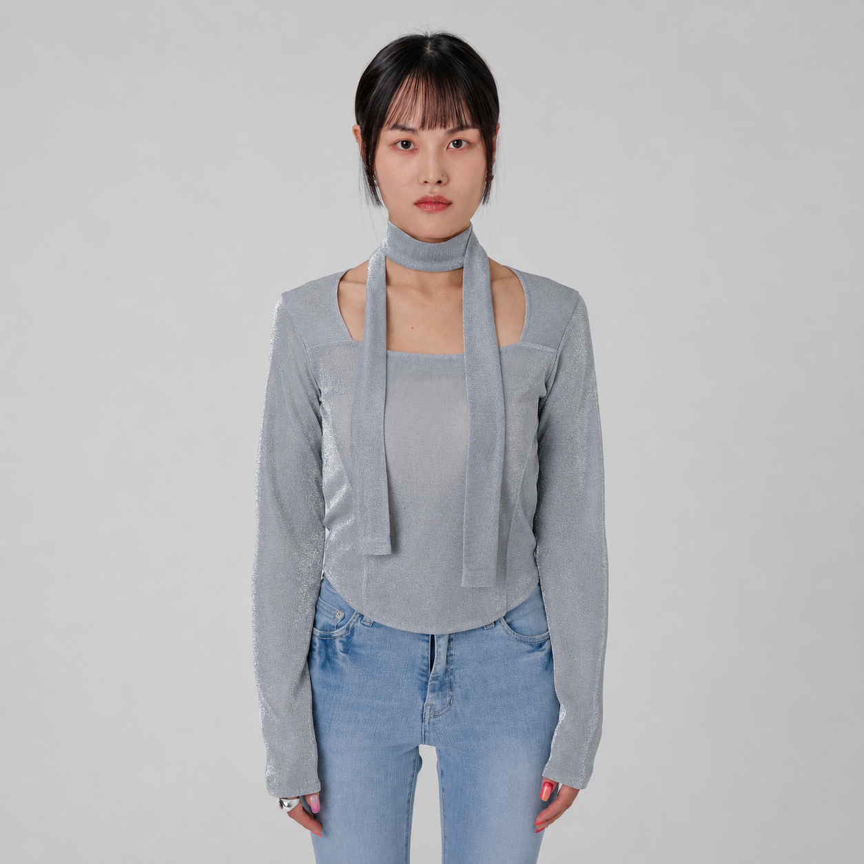METAL SQUARE NECK T-SHIRTS-SILVER 2