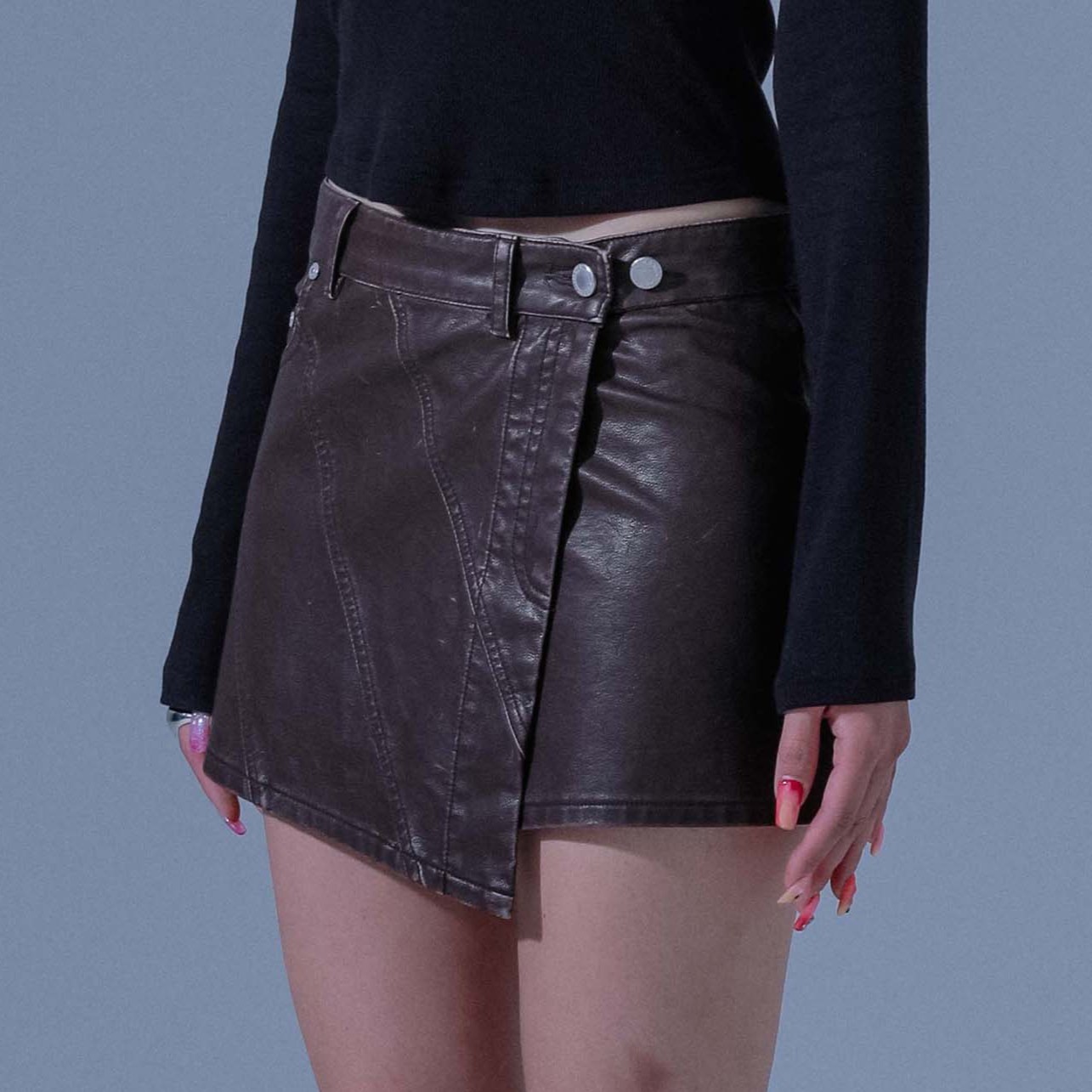 PIGMENT VINTAGE VEGAN LEATHER SKIRT-BROWN 6