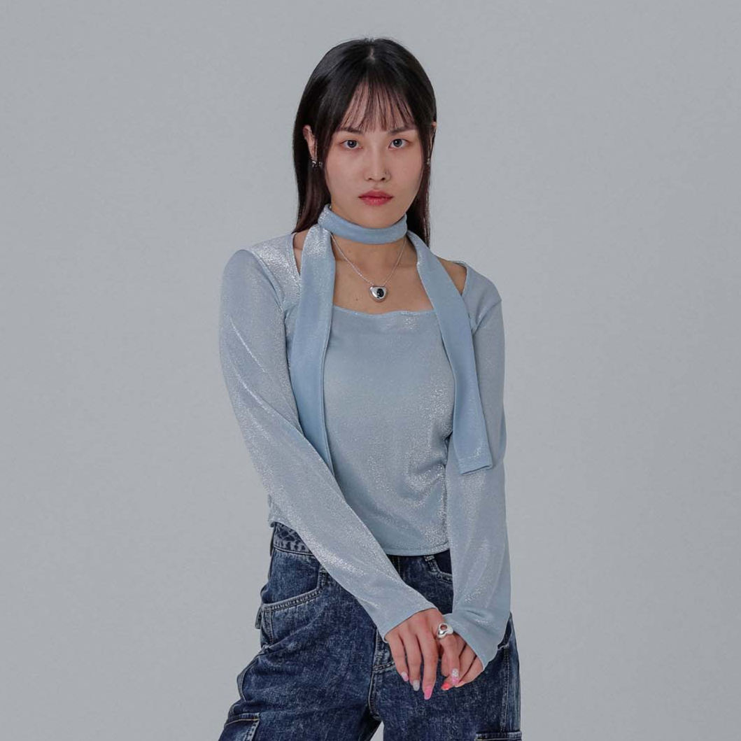 METAL SQUARE NECK T-SHIRTS-SKY BLUE 3