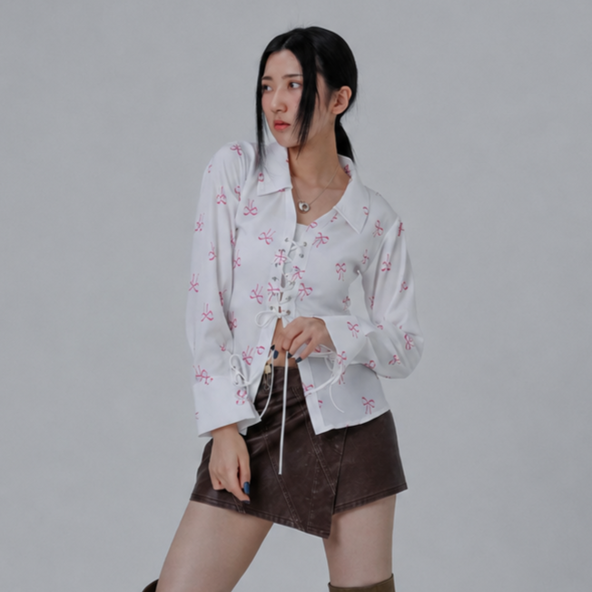 Ribbon Eyelet Shirt-WHITE 3