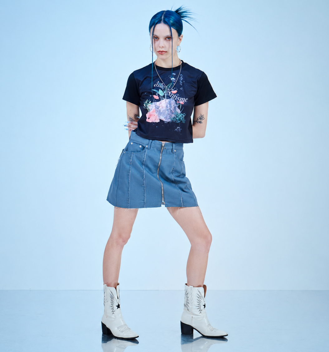 Zipper Hem Line Skirt-GRAY 2