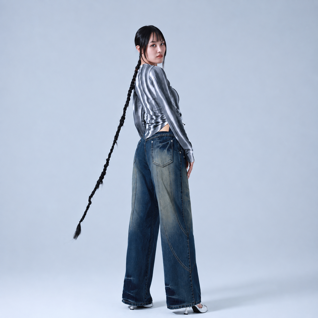Marble Shirring String T-shirts-GRAY 4