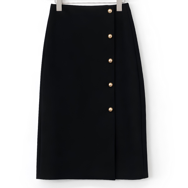 Side Button Midi Skirt-Black 4