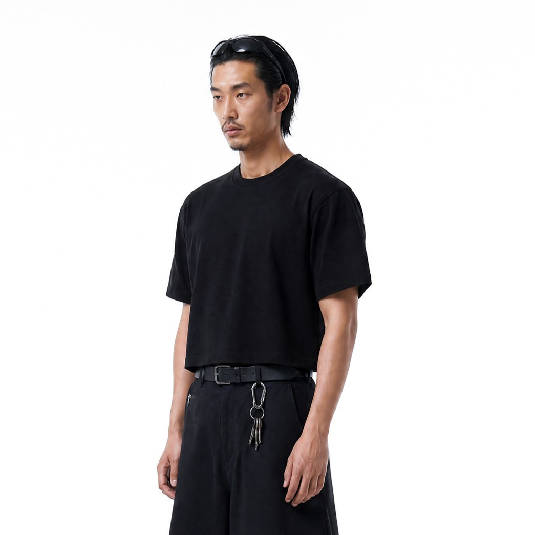 Heavyweight Men's Crop T-Shirt-BLACK 2