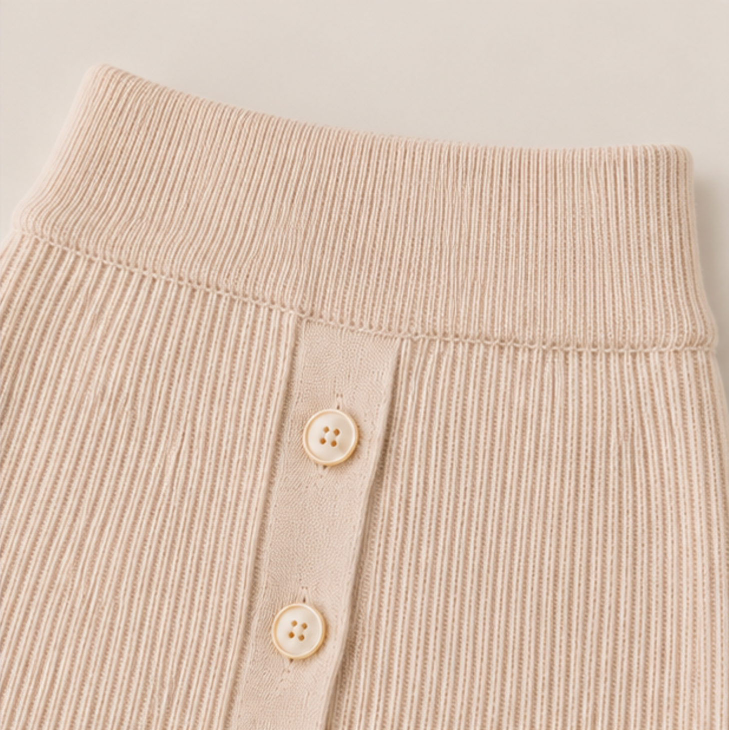 Button Front Knit Skirt-LIGHT BEIGE 5