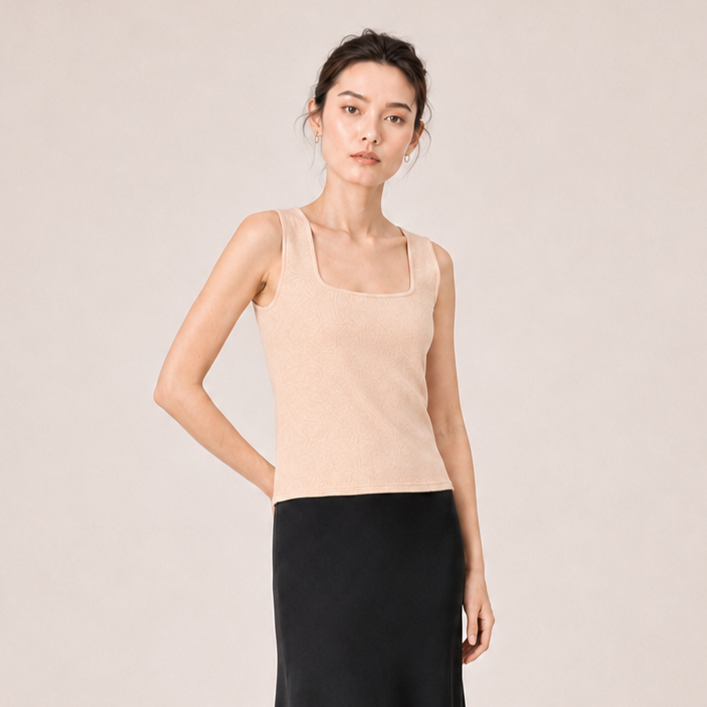 square-neck sleeveless top-LIGHT BEIGE 2