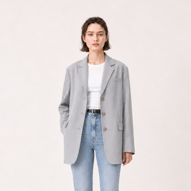 Three Button Oversized Blazer-BEIGE 2