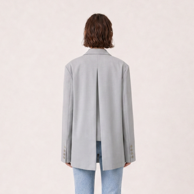 Three Button Oversized Blazer-BEIGE 3
