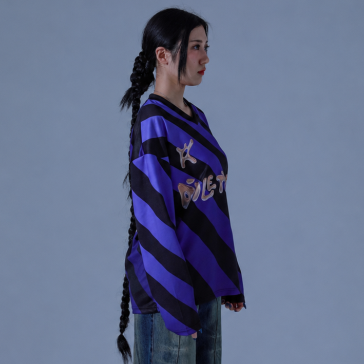 Stripe Football Jersey T-Shirts-BLUE 3