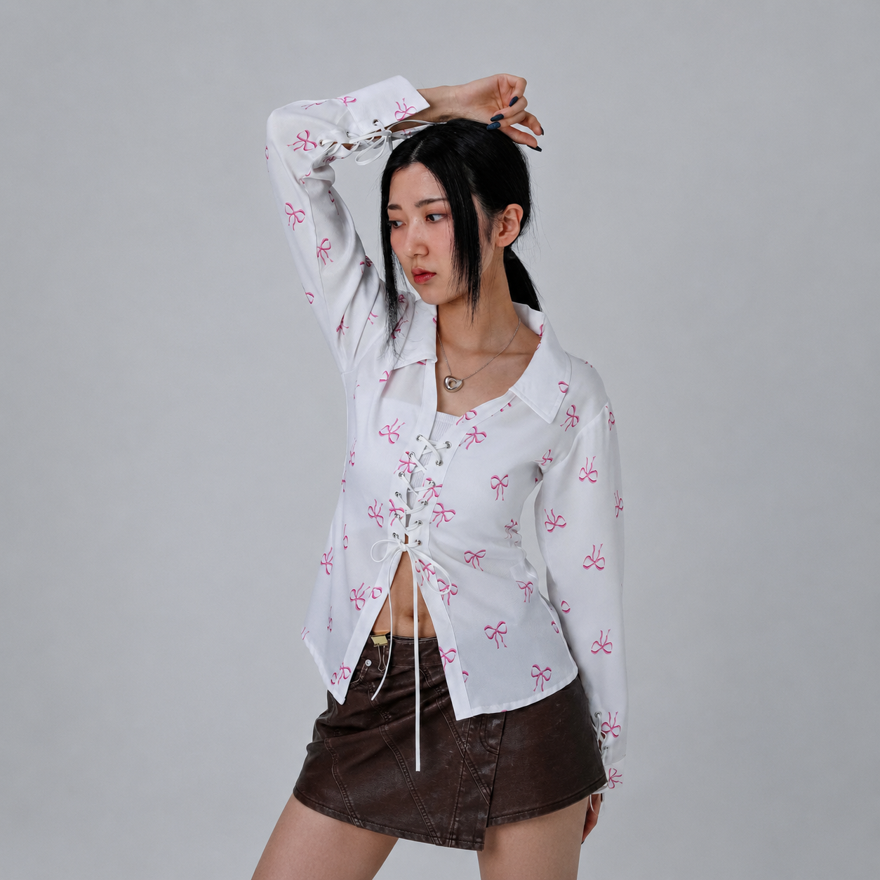 Ribbon Eyelet Shirt-WHITE 2