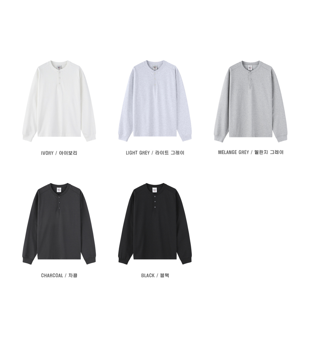 Heavyweight Henley Neck Semi-Oversized Long Sleeve T-Shirt 6