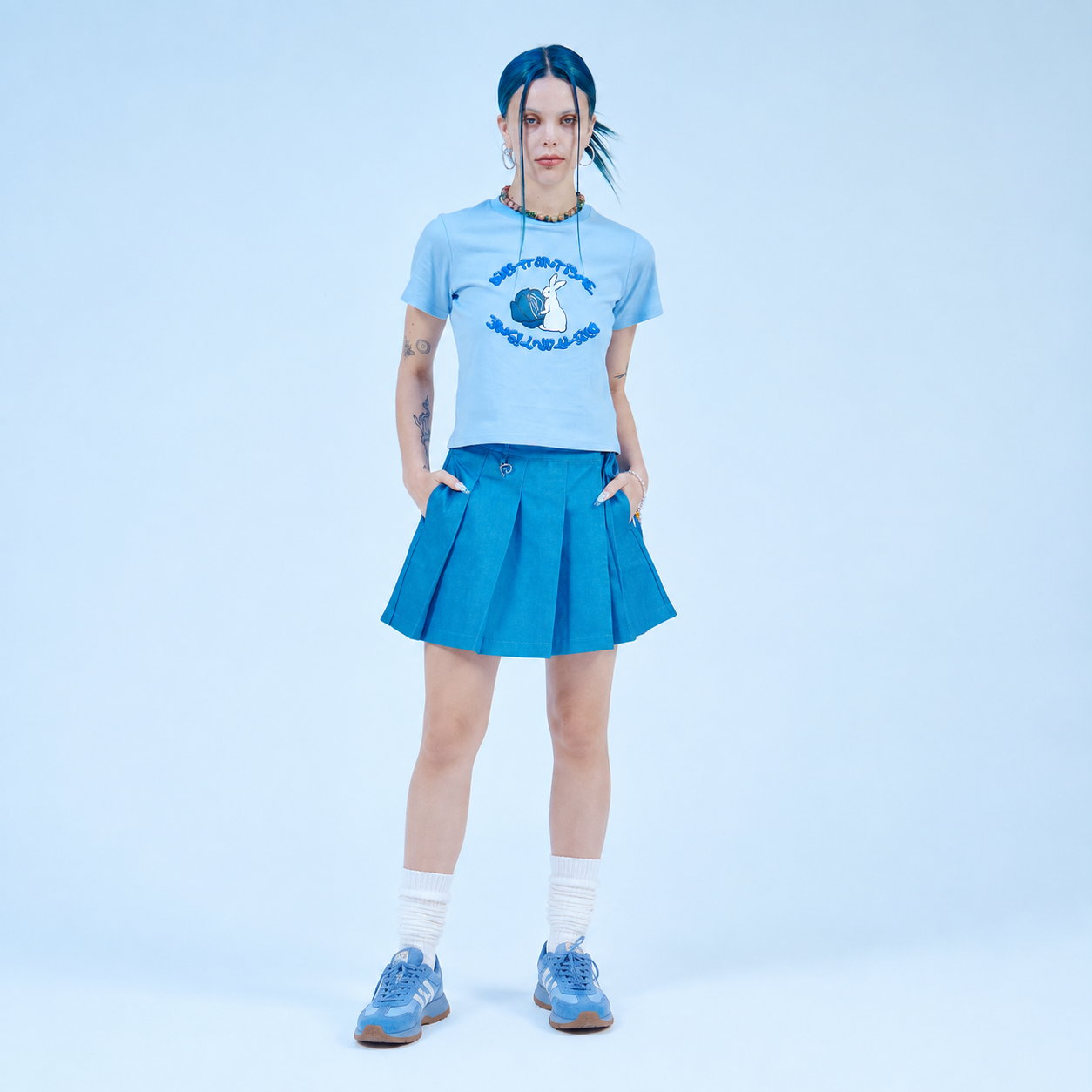 Rabbit Crop T-Shirts-BLUE 3