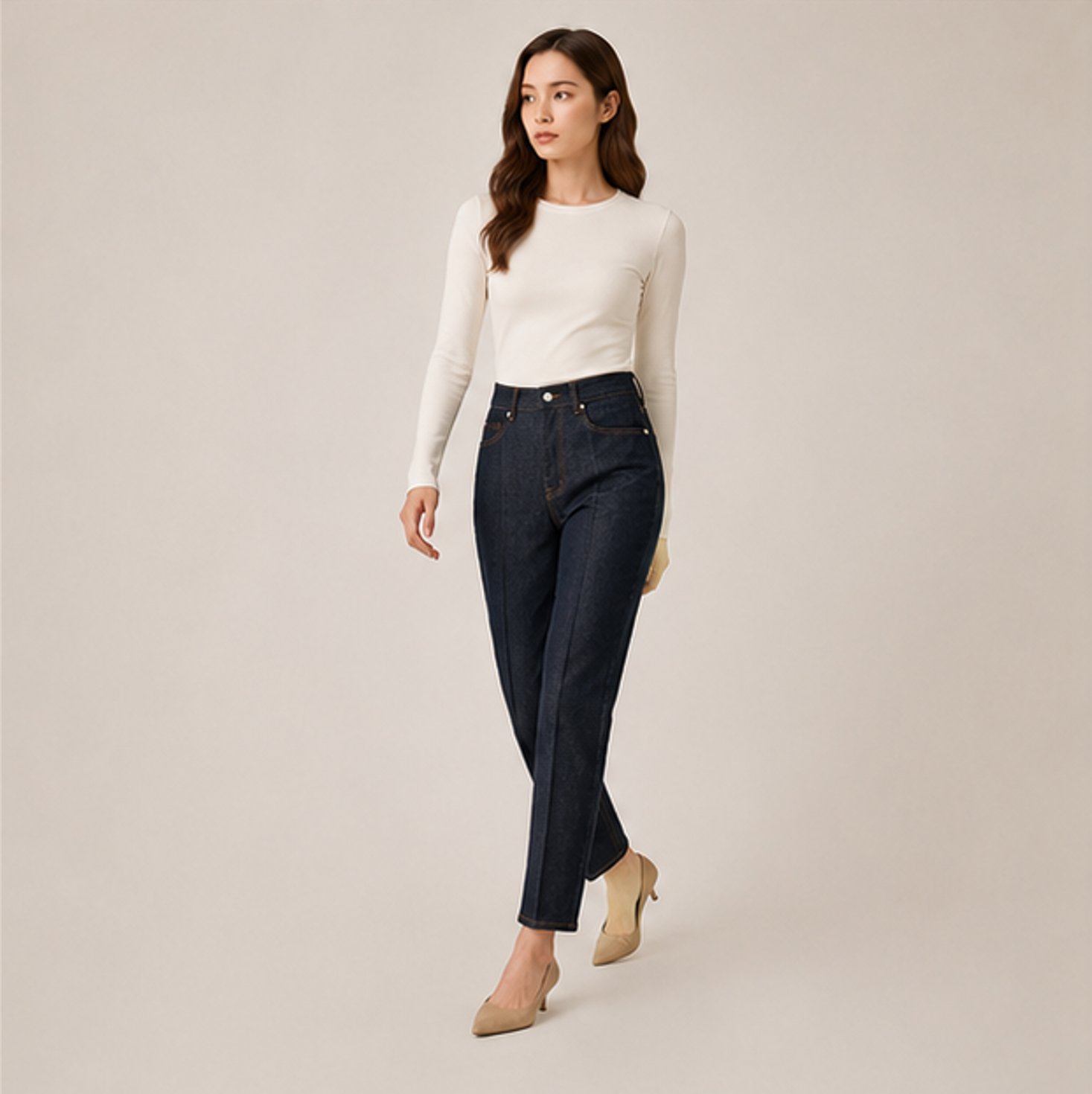 V-Pocket Raw Denim Pants-INDIGO BLUE 3