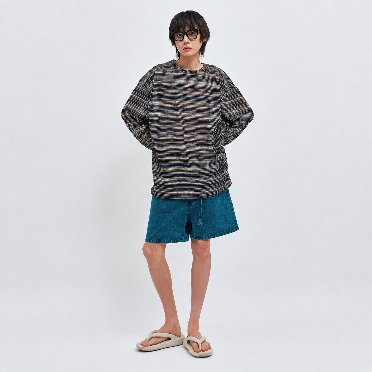 SEE-THROUGH CRAFT KNIT PULLOVER-BLUE 4