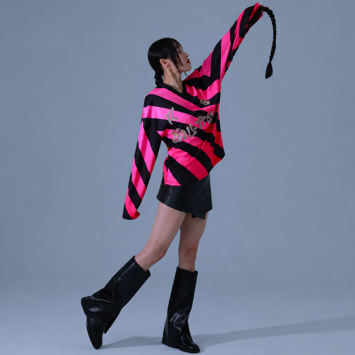 Stripe Football Jersey T-Shirts-PINK 2