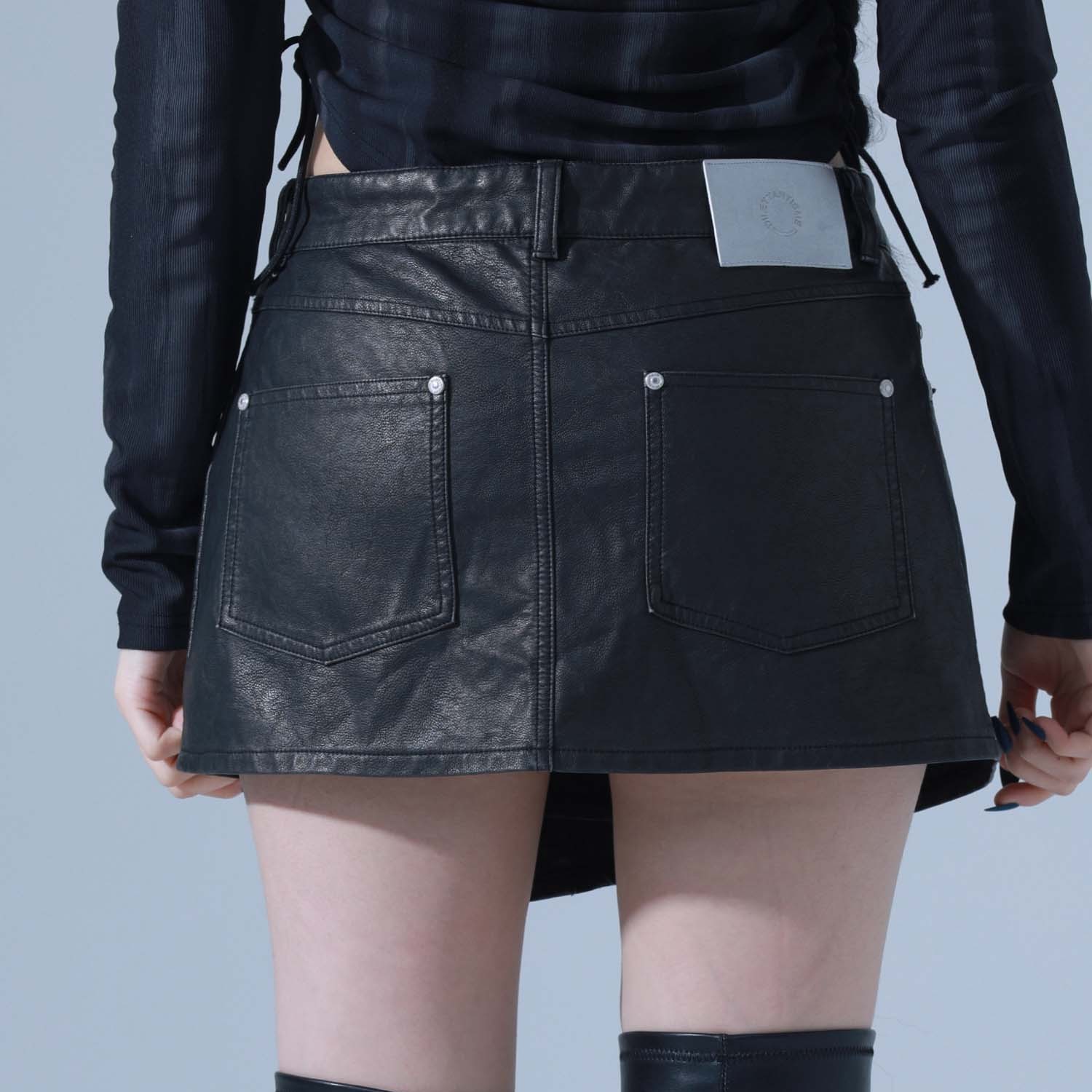 PIGMENT VINTAGE VEGAN LEATHER SKIRT-BLACK 7