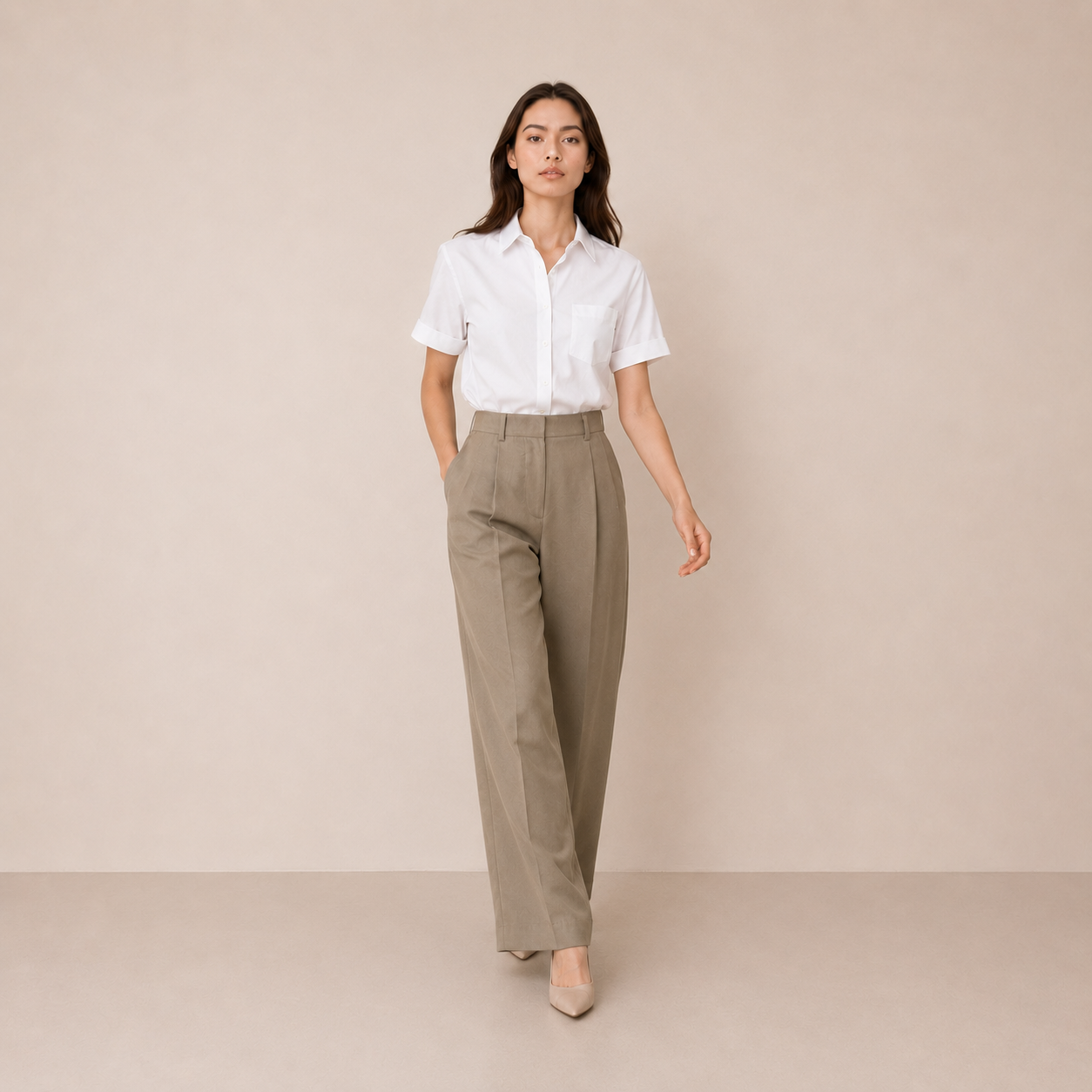 Double-pleated Light Tailored trousers-KHAKI 2