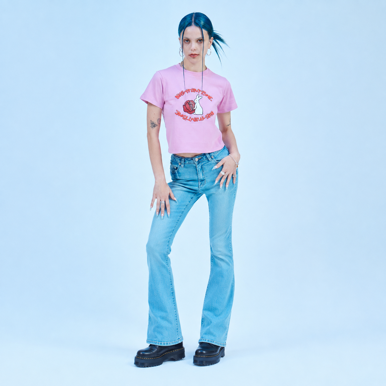 Rabbit Crop T-Shirts-PINK 4