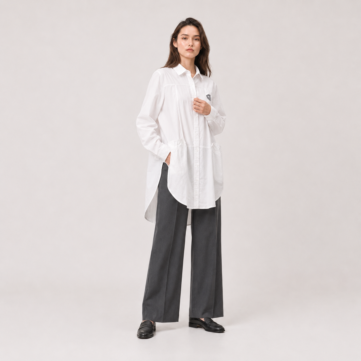 Button Detail Big pocket Shirt-WHITE 2