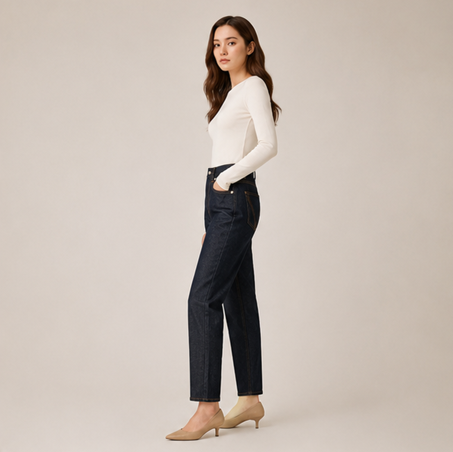 V-Pocket Raw Denim Pants-INDIGO BLUE 2