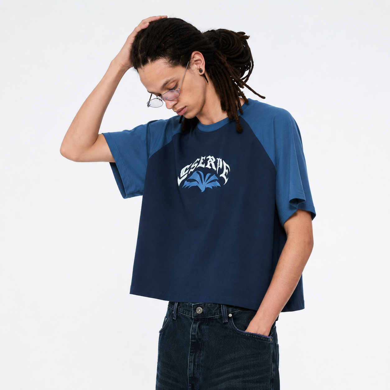 MENS RAGLAN CROP HALF SLEEVE T Shirts-NAVY 4