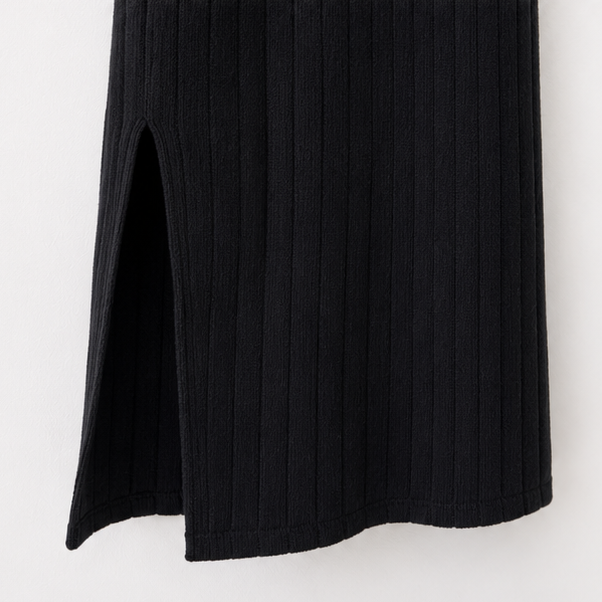 Ribbed Knit Skirt-BLACK 6