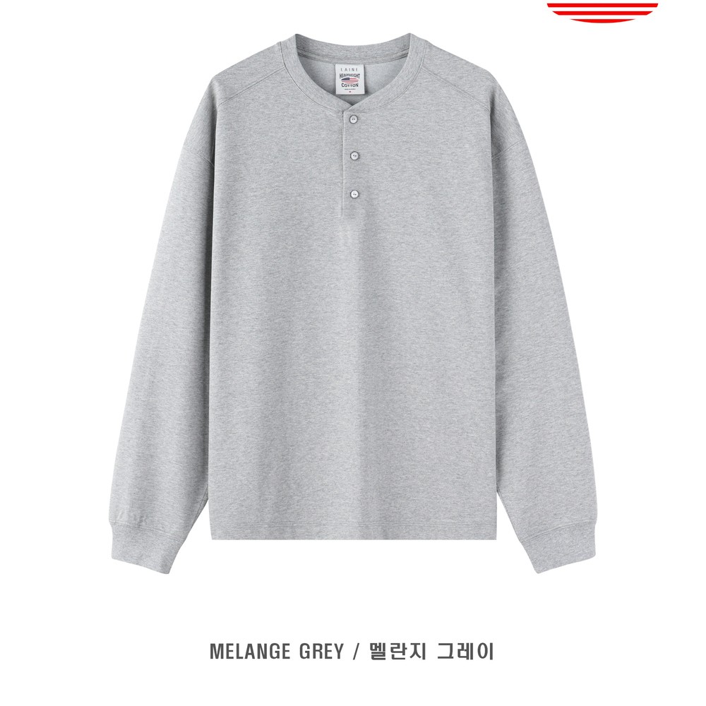 Heavyweight Henley Neck Semi-Oversized Long Sleeve T-Shirt 3